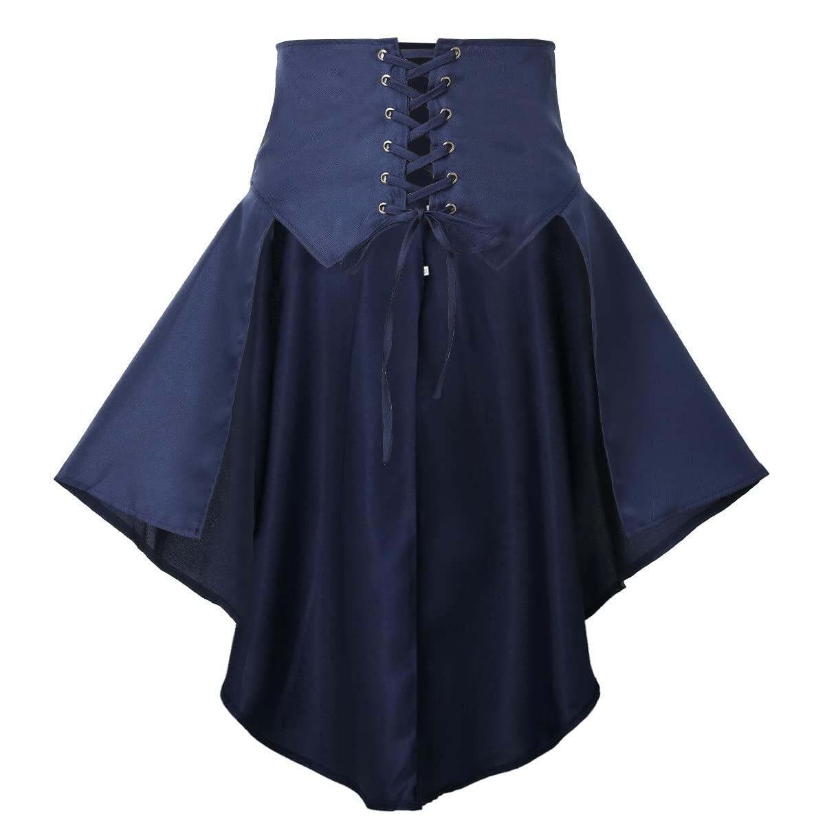 Falda corsé de pirata con volantes Steampunk de COSDREAMER, cinturón, azul, talla XL