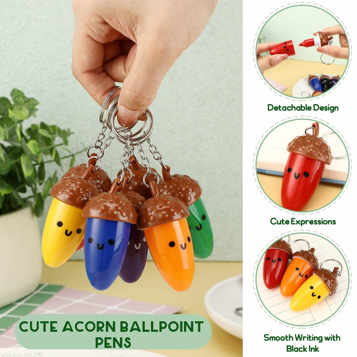 Sayglossy - Bolígrafos retráctiles de dibujos animados con forma de mini bellota, 21 unidades, a granel, diseño otoñal y adorable