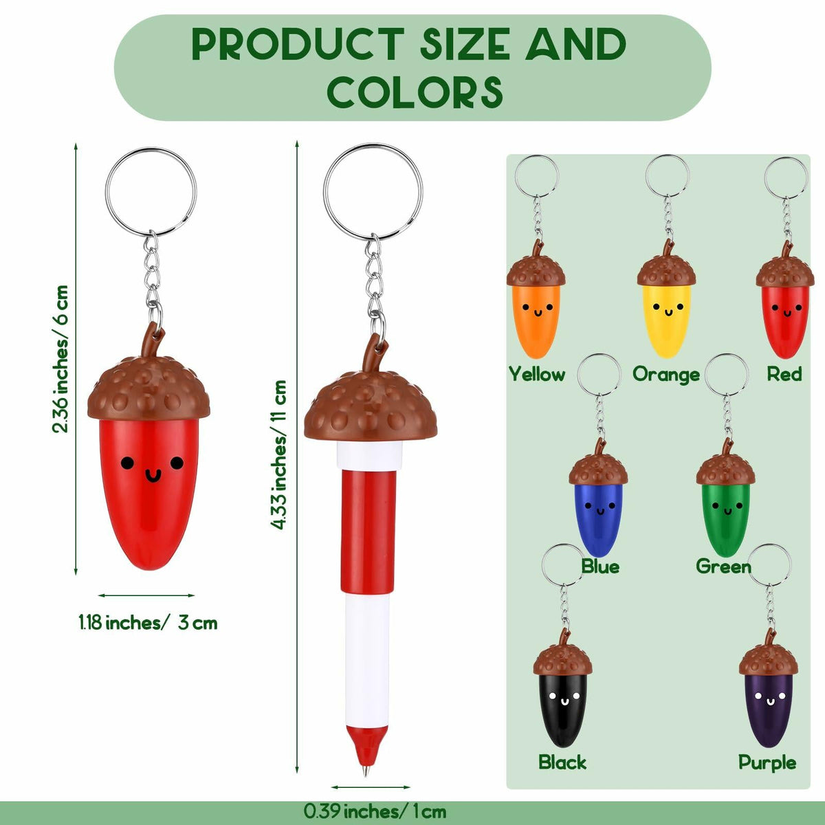 Sayglossy - Bolígrafos retráctiles de dibujos animados con forma de mini bellota, 21 unidades, a granel, diseño otoñal y adorable