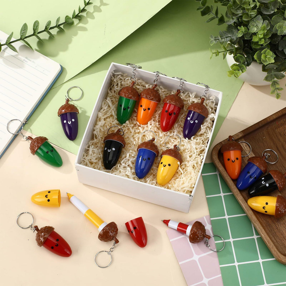 Sayglossy - Bolígrafos retráctiles de dibujos animados con forma de mini bellota, 21 unidades, a granel, diseño otoñal y adorable
