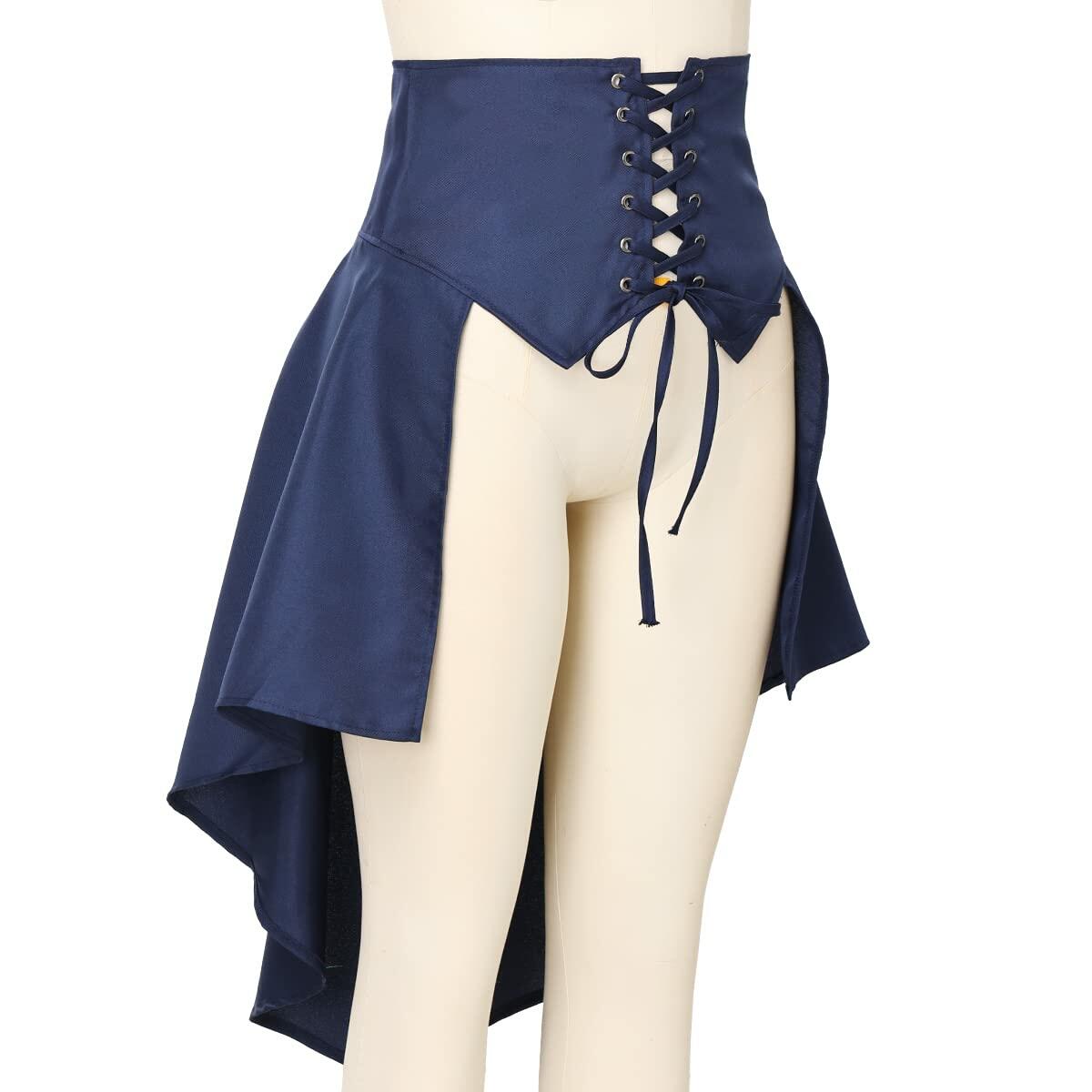 Falda corsé de pirata con volantes Steampunk de COSDREAMER, cinturón, azul, talla XL