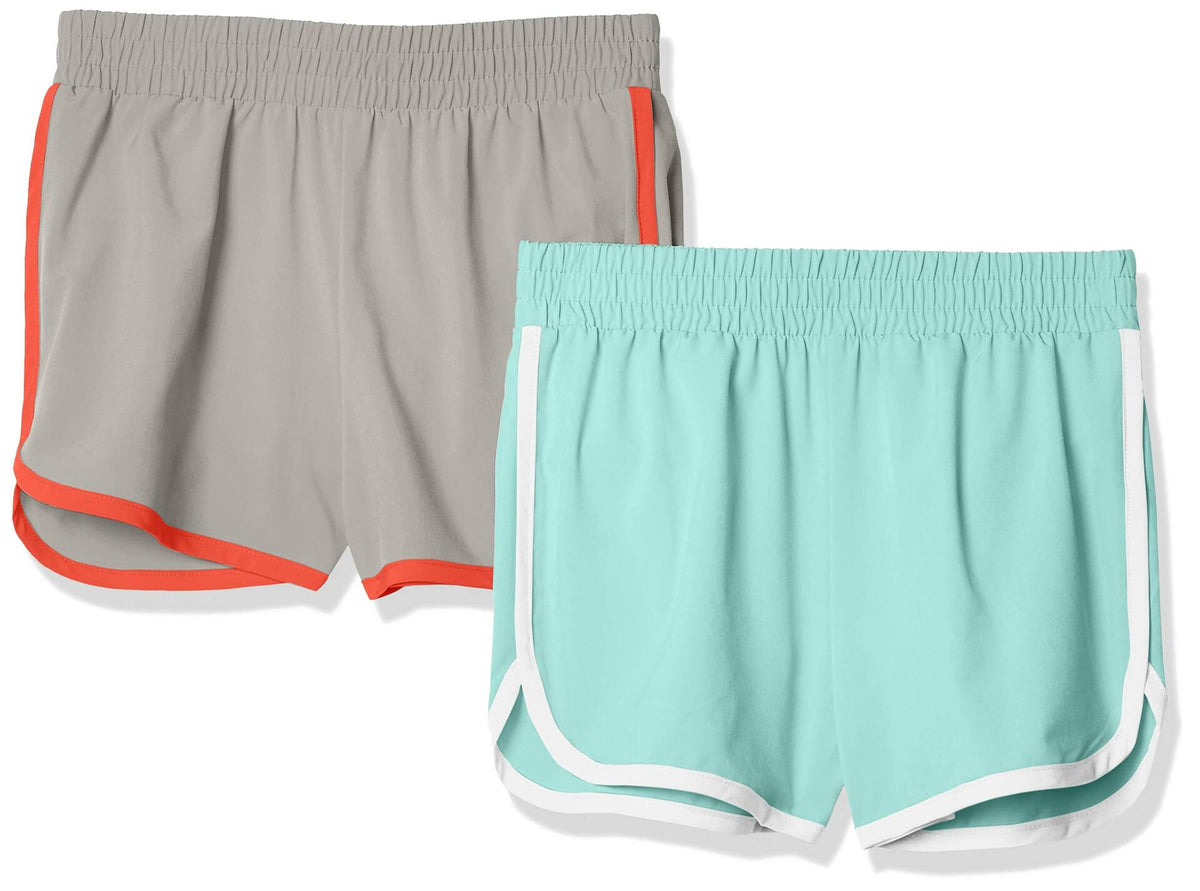Pantalones cortos de running activos para niña de Amazon Essentials, paquete de 2, azul aguamarina/gris, talla XL