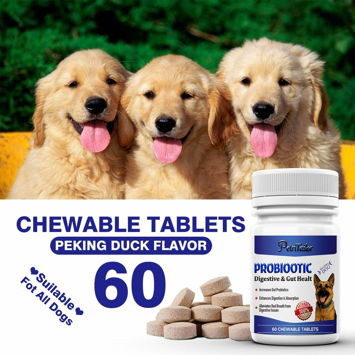 Suplemento probiótico PetriTailor Pro con enzimas digestivas y prebióticos para perros