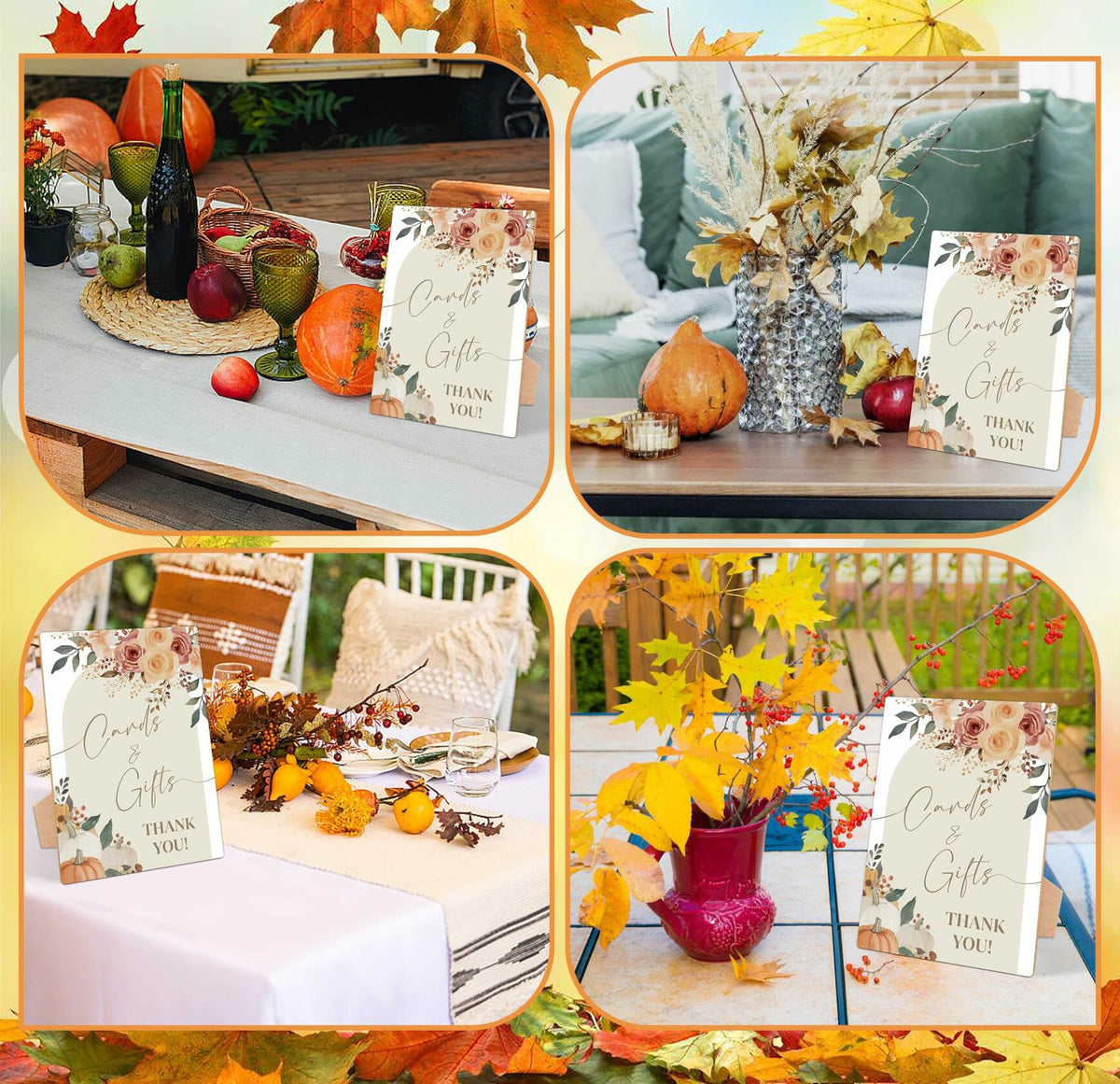 Letrero de mesa para baby shower "A Little Pumpkin Is On The Way" con soporte de madera, diseño floral de otoño YD16