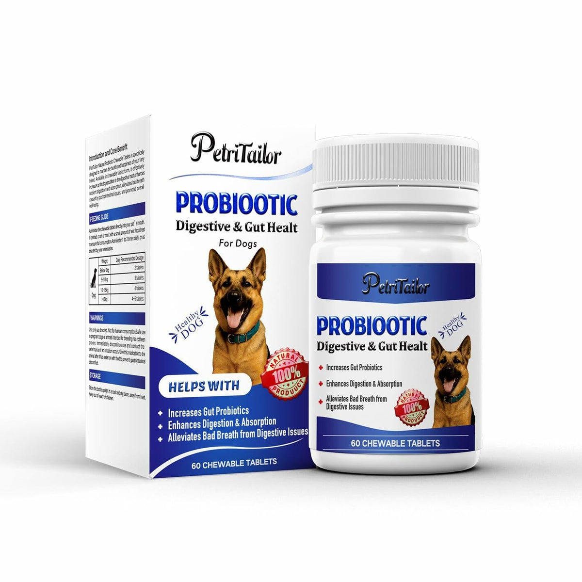 Suplemento probiótico PetriTailor Pro con enzimas digestivas y prebióticos para perros