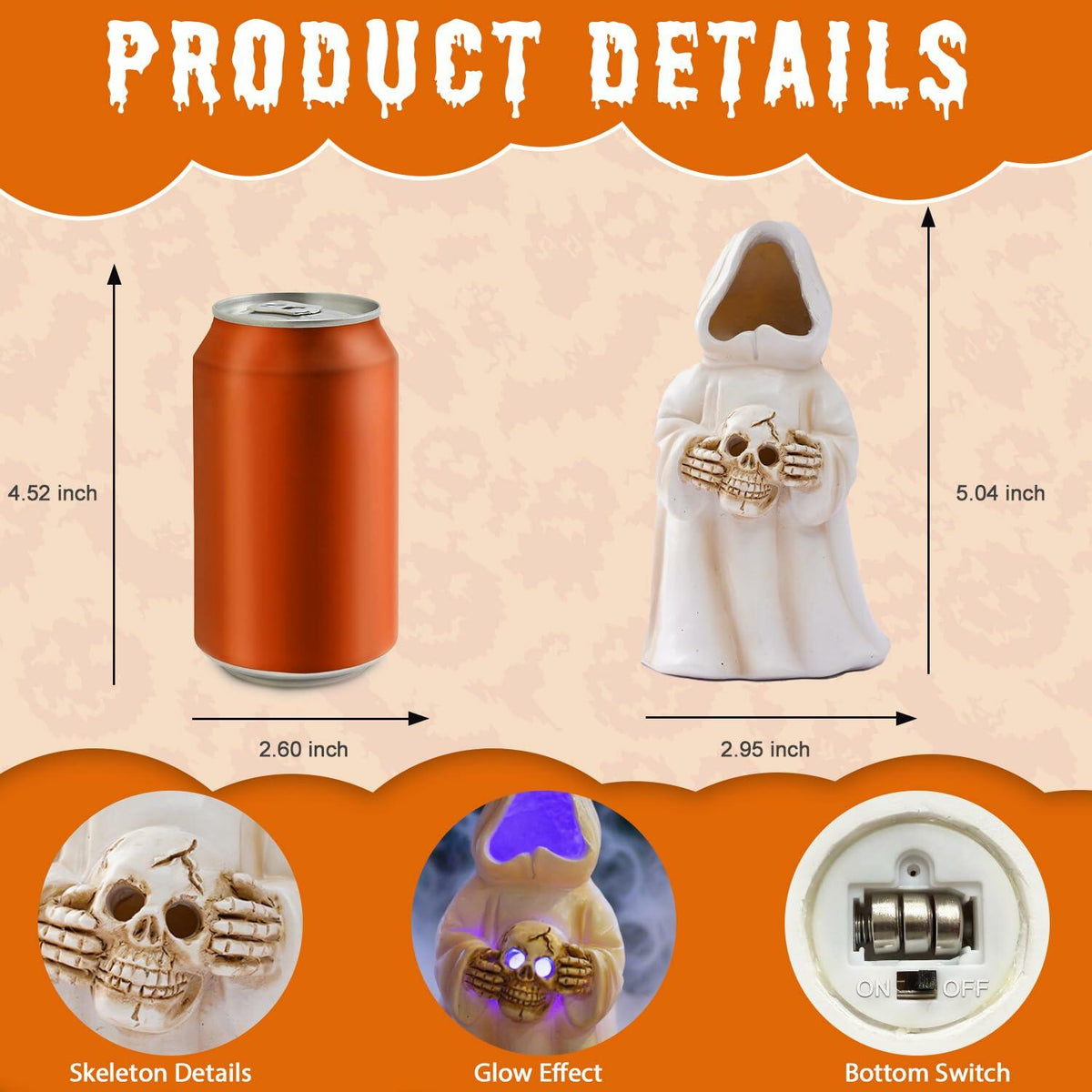 Figura de fantasma LED con luz Goodeco, decoración de resina espeluznante, color blanco roto