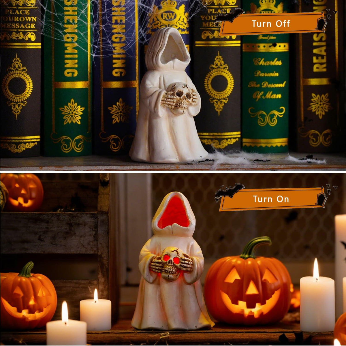 Figura de fantasma LED con luz Goodeco, decoración de resina espeluznante, color blanco roto