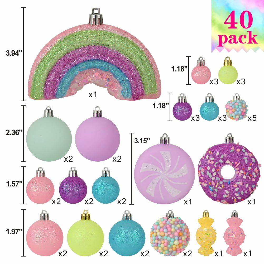 Juego de 40 adornos navideños para árbol ROSELEAF, irrompibles, color rosa, morado y verde