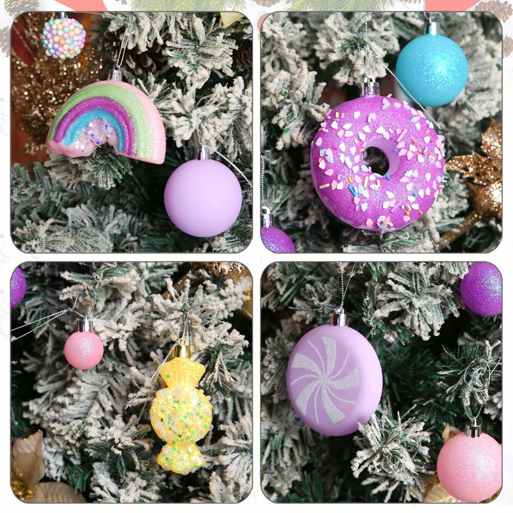 Juego de 40 adornos navideños para árbol ROSELEAF, irrompibles, color rosa, morado y verde