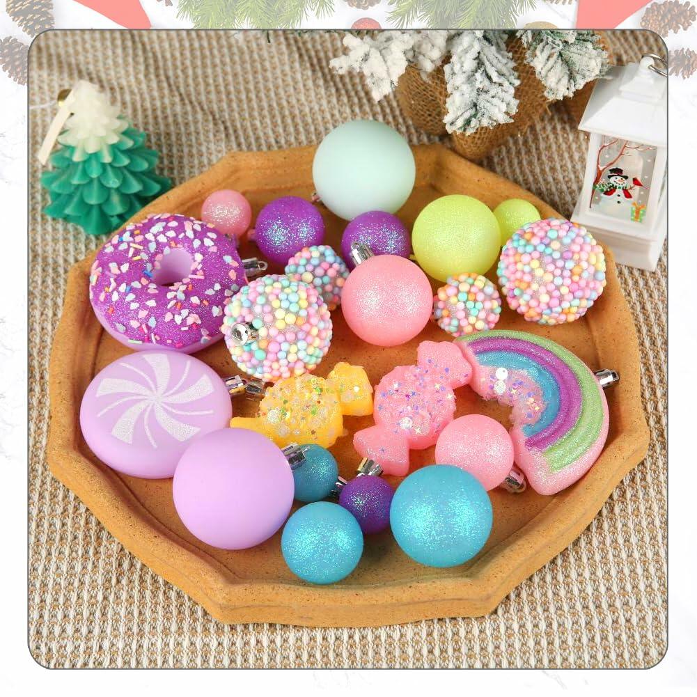 Juego de 40 adornos navideños para árbol ROSELEAF, irrompibles, color rosa, morado y verde