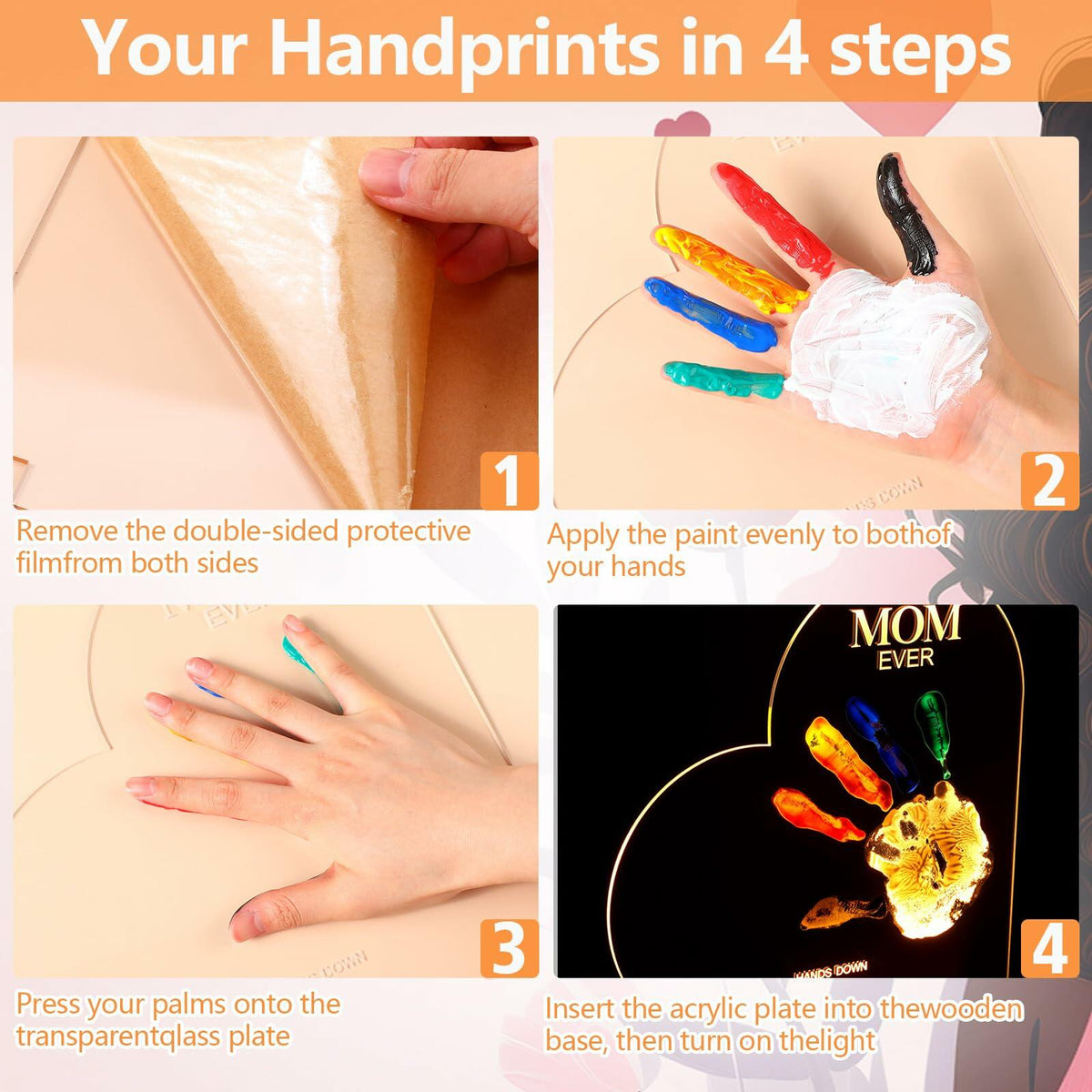 Chunful El mejor kit de huellas de manos DIY para mamá con 6 pinturas, luz nocturna multicolor