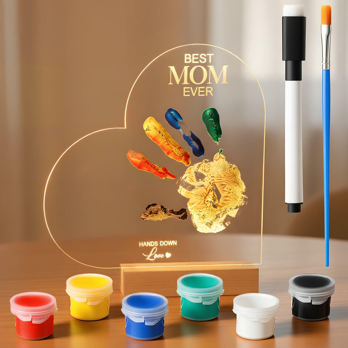 Chunful El mejor kit de huellas de manos DIY para mamá con 6 pinturas, luz nocturna multicolor