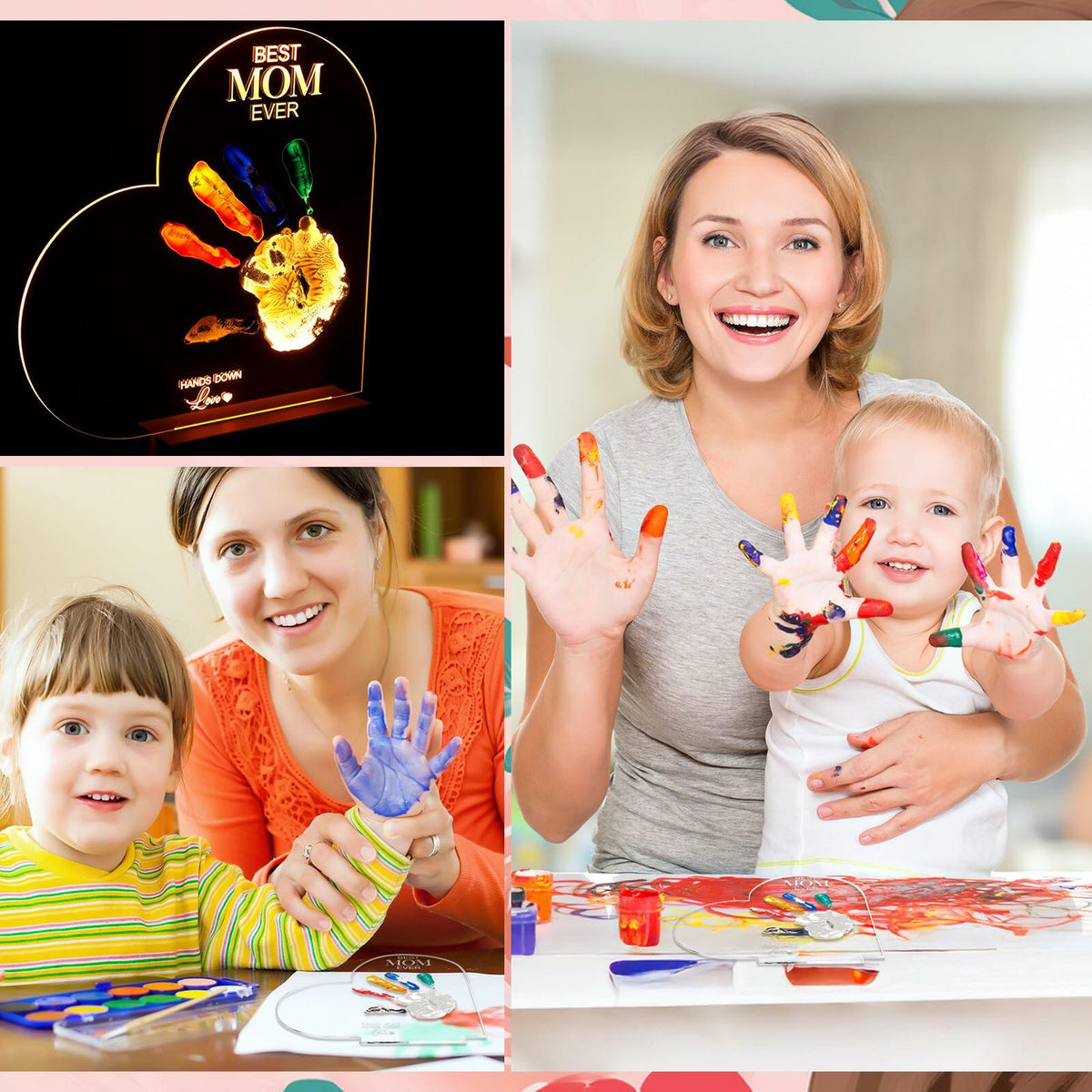 Chunful El mejor kit de huellas de manos DIY para mamá con 6 pinturas, luz nocturna multicolor