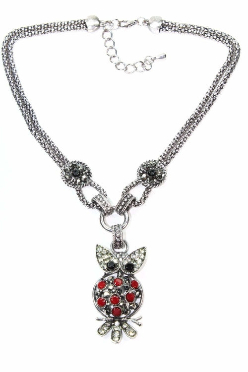 Owl Necklace Silver Crystal Pendant Vintage Style Chain