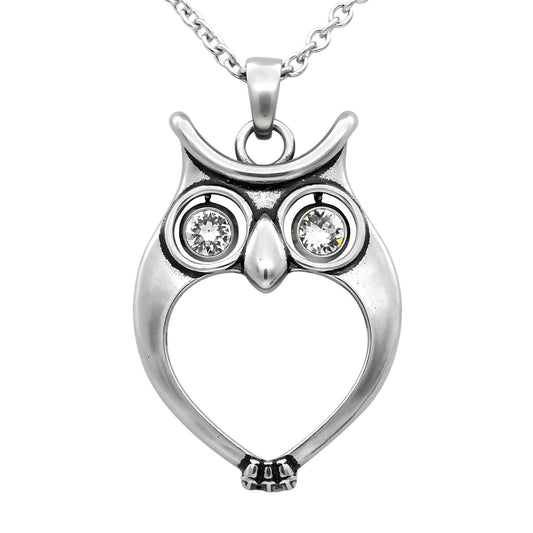 Owl Sparkling Crystal Pendant Necklace Sterling Silver