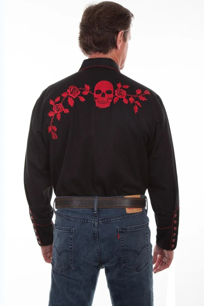 Scully Skull and Rose Embroidery - Mens Western Shirt