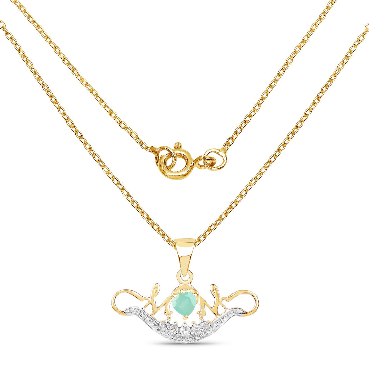 14K Yellow Gold Plated 0.62 Carat Genuine Emerald and White Topaz .925 Sterling Silver Pendant