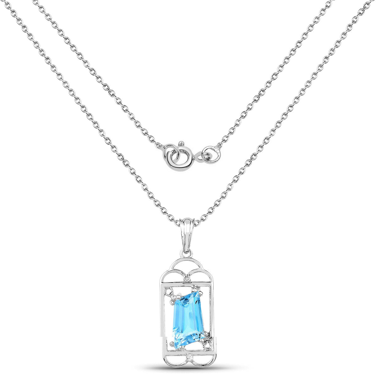 4.57 Carat Genuine Swiss Blue Topaz & White Topaz .925 Sterling Silver Pendant