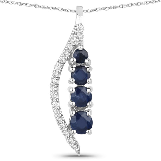 0.40 ct. Genuine Blue Sapphire and White Diamond 14K White Gold Pendant