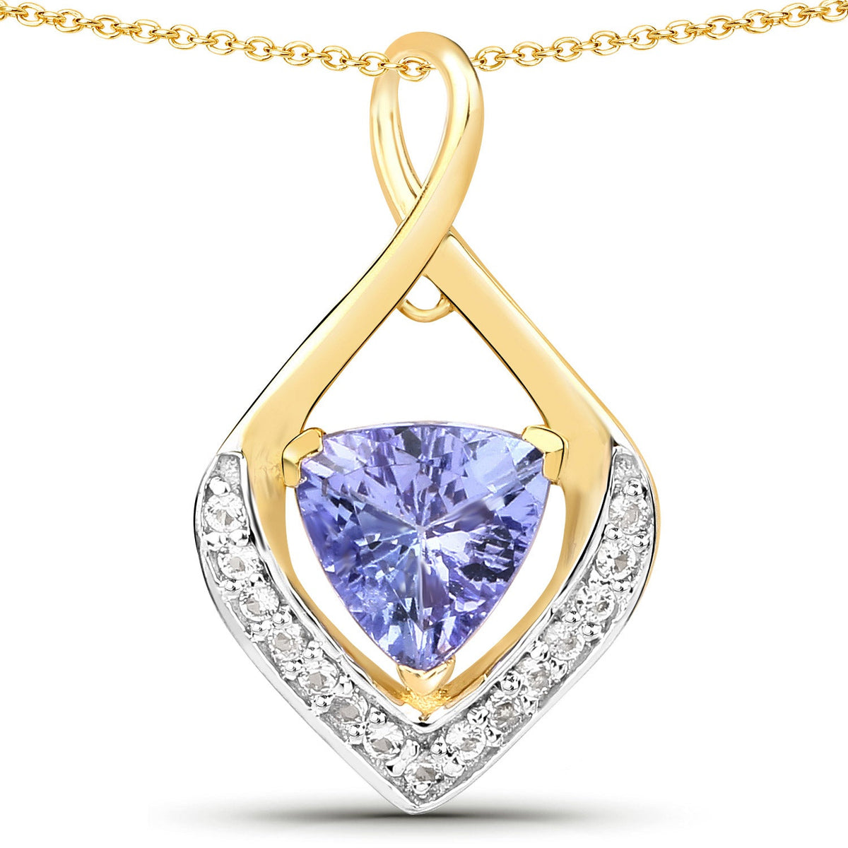 0.96 Carat Genuine Tanzanite and White Topaz .925 Sterling Silver Pendant
