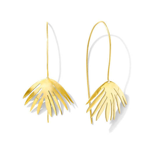 Palm Threader Earrings Recycled Brass Handcrafted Palm Motif Lightweight