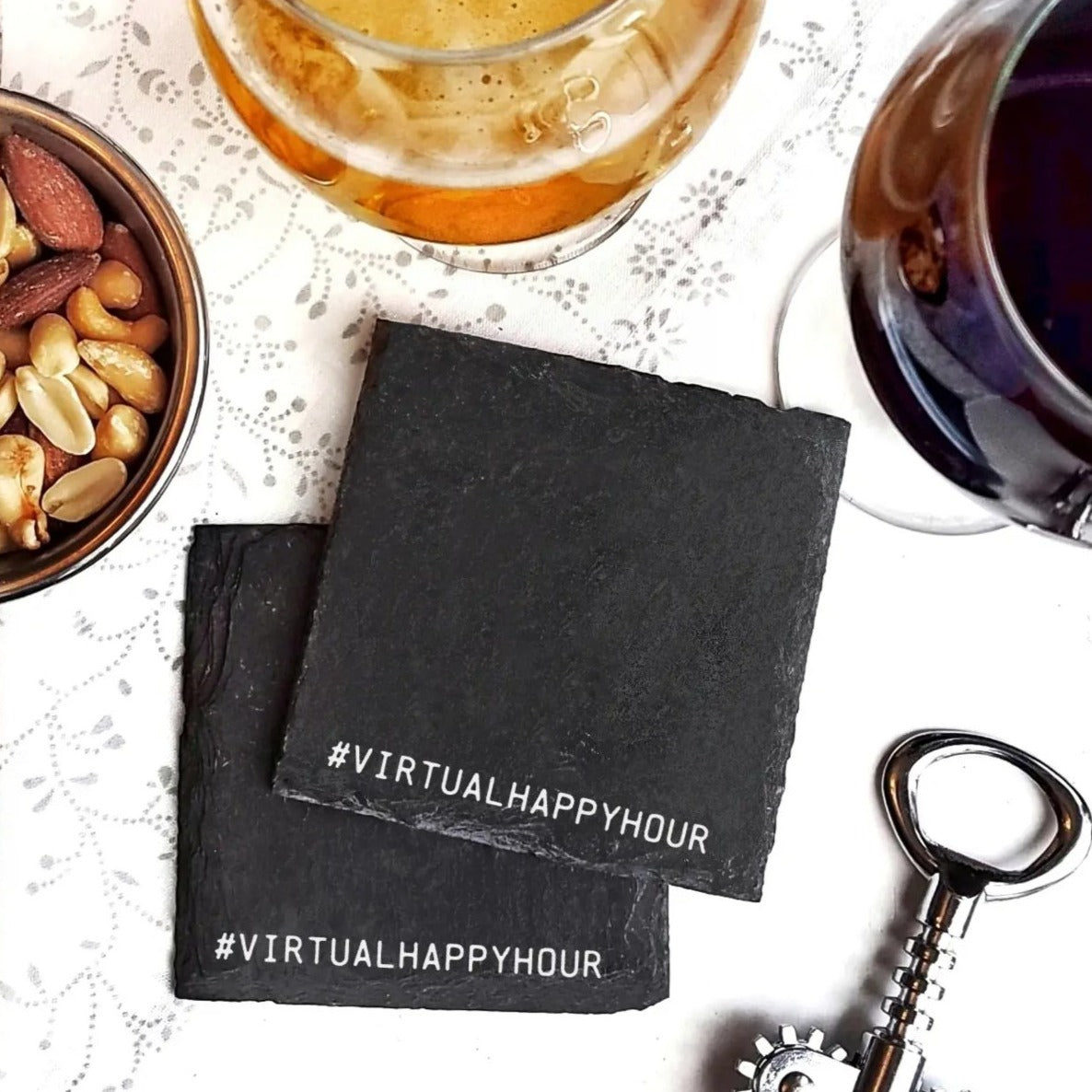 Drinking Alone Slate Coaster Premium Artisan Natural USA Slate Coaster With Cork Feet