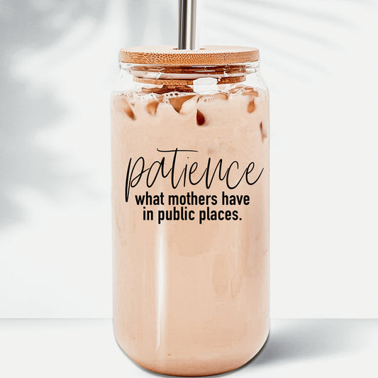 17oz Glass Tumbler With Bamboo Lid And 2 Stainless Straws, Mom Humor