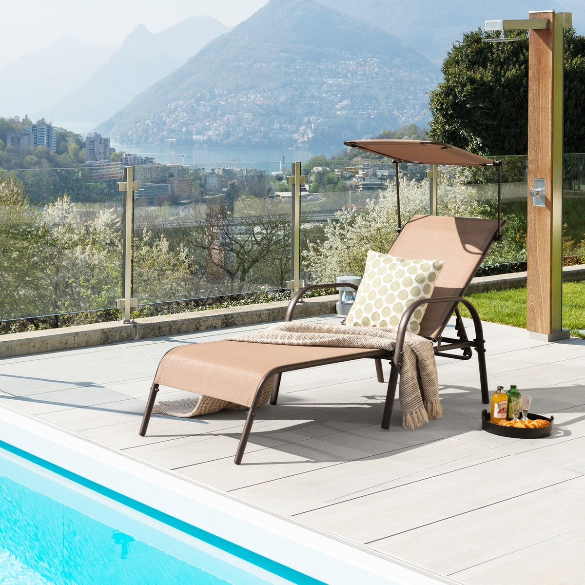 Tumbona de Patio Resistente Ajustable de 5 Niveles - Marrón