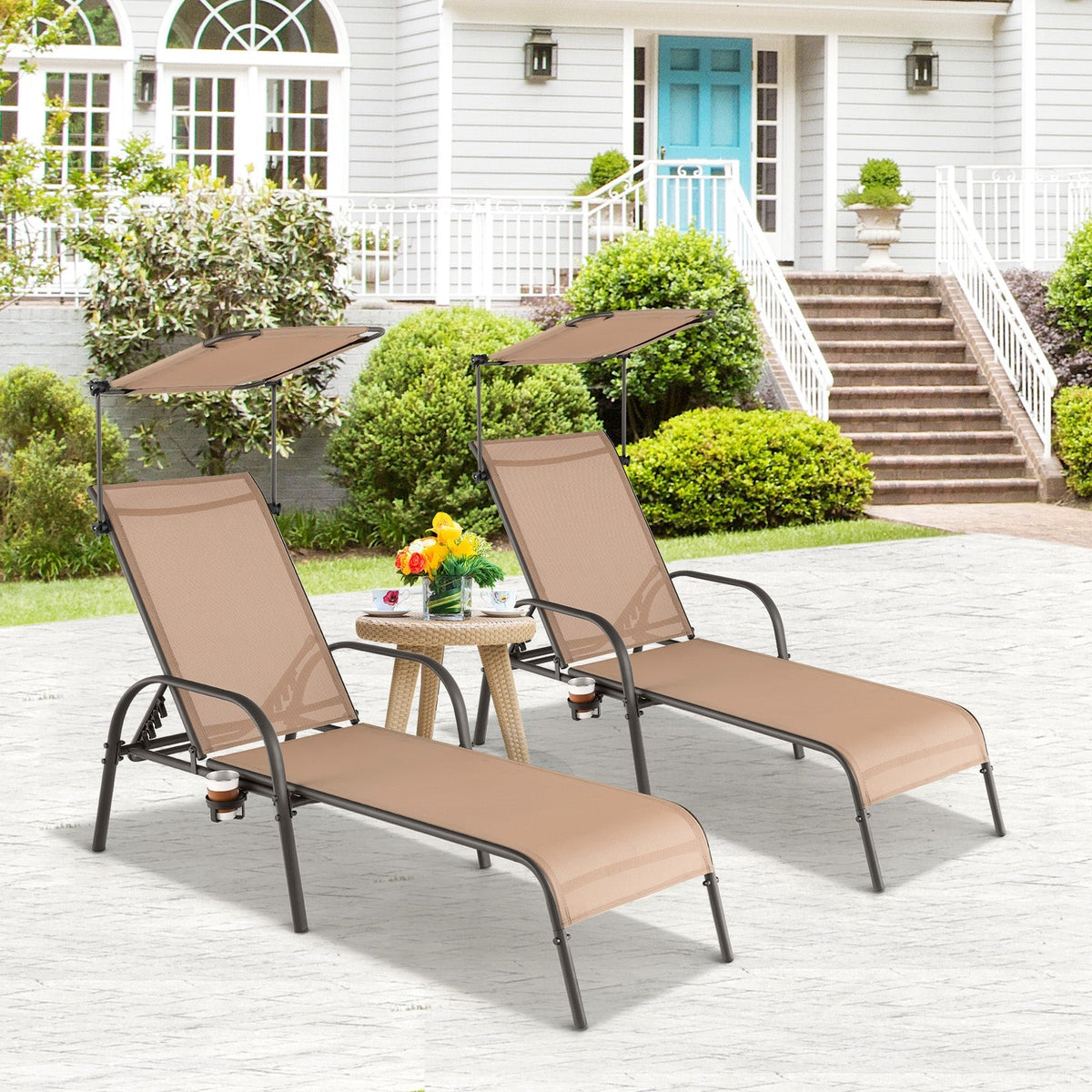 Tumbona de Patio Resistente Ajustable de 5 Niveles - Marrón