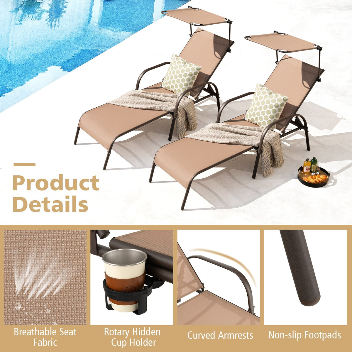 Tumbona de Patio Resistente Ajustable de 5 Niveles - Marrón