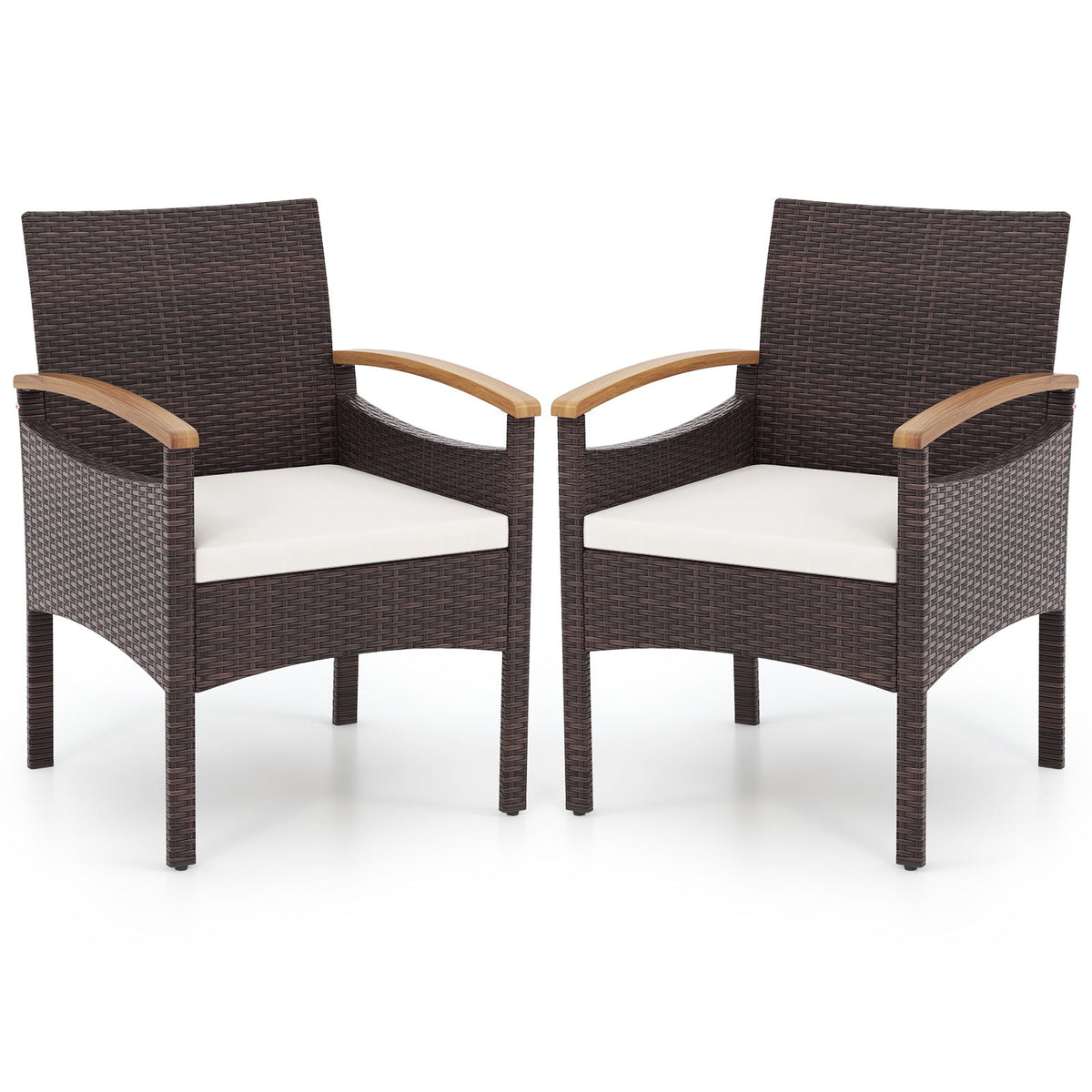 Patio Dining Chairs Set of 2/4 with Acacia Wood Armrest and Heavy Duty Metal Frame