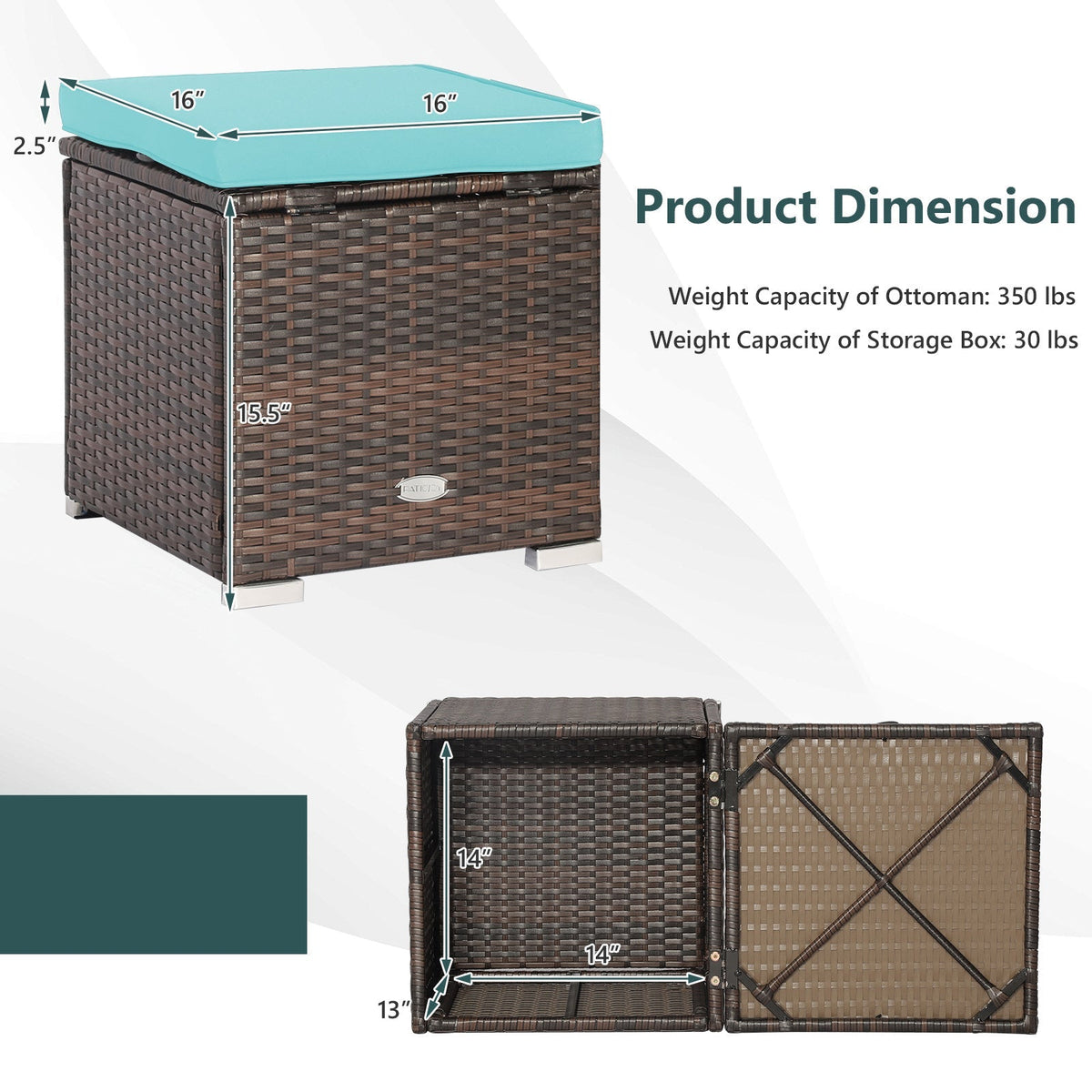 2 Pieces Patio Ottoman with Hidden Storage Space-Mix Grey