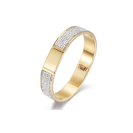 Pave Crystal Gold Bangle Bracelet Women Elegant Sparkle