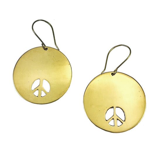 Peace Sign Earrings Recycled Brass Bombshells Handcast In Cambodia Charity