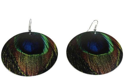 Peacock Feather Mother Of Pearl Dangle Earrings Lightweight
