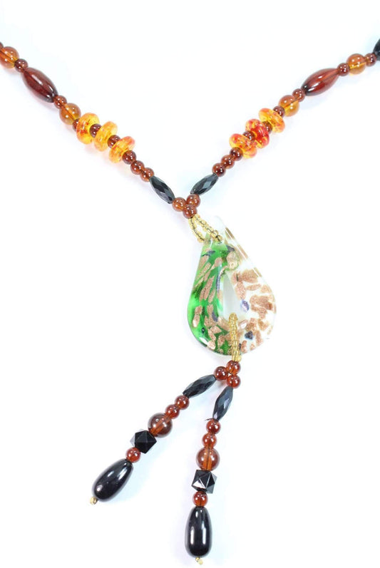 Pear Pendant Glass Teardrop Beaded Necklace Statement
