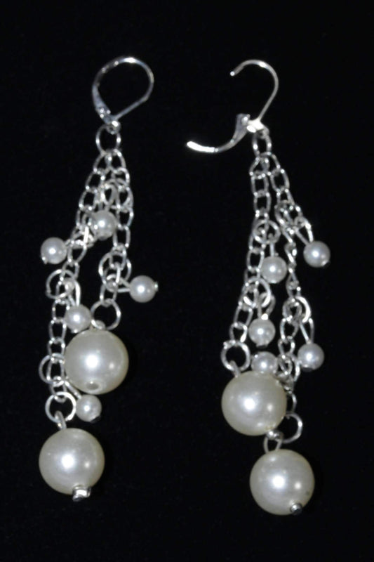Pearl Chain Dangle Earrings Long Bridal Drop Earrings