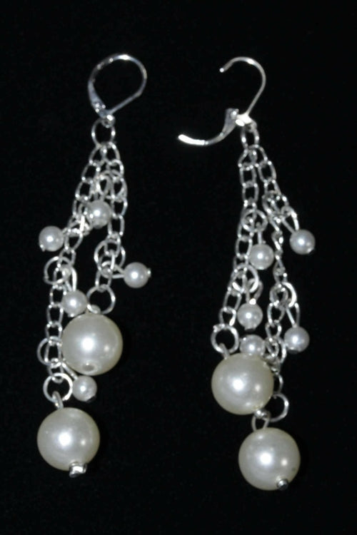 Pearl Chain Dangle Earrings Long Bridal Drop Earrings