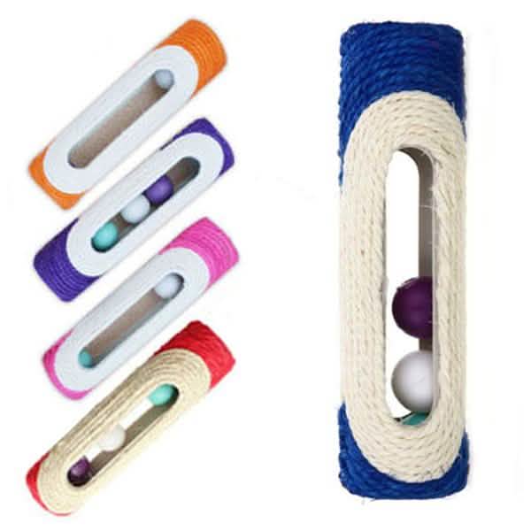 Rascador para Gatos de Sisal Rodante Atrapado con 3 Pelotas Novedoso Juguete de Entrenamiento