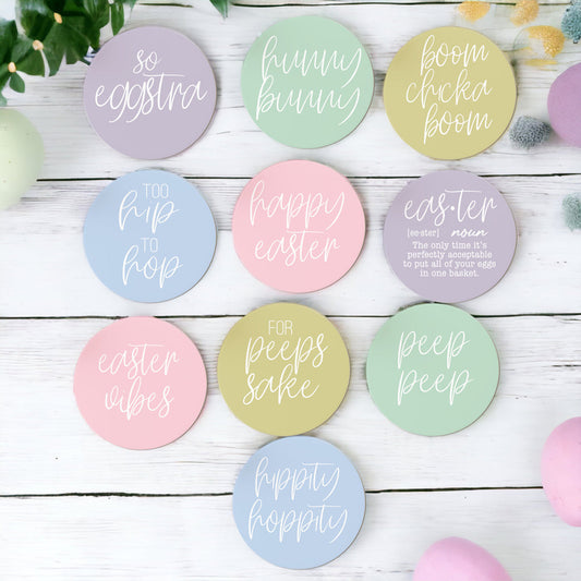 Easter Spring Ceramic Coasters 4in Set Cute Floral Bunny Drink Table Coasters