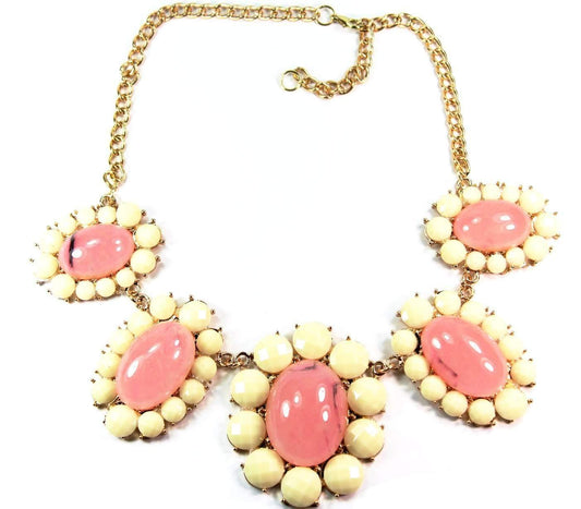 Pink Pastel Flower Statement Necklace For Spring Women