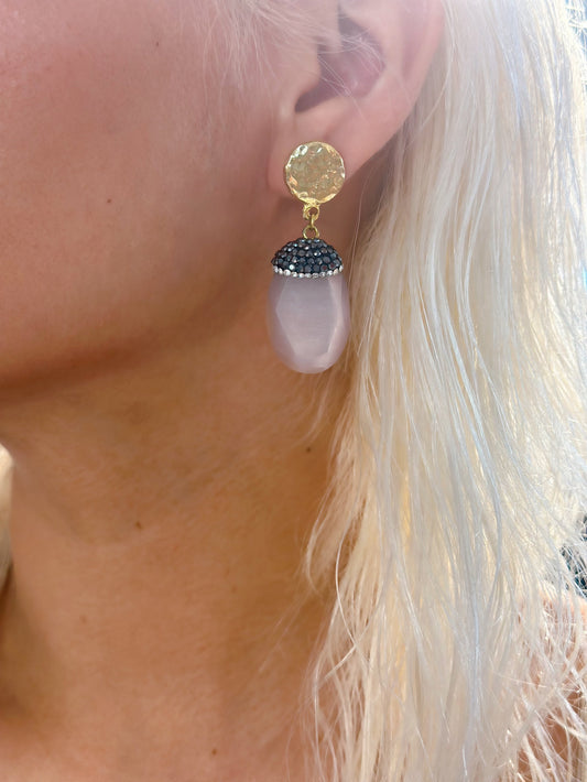 Pink Quartz Hematite Gold Drop Earrings For Women Chic