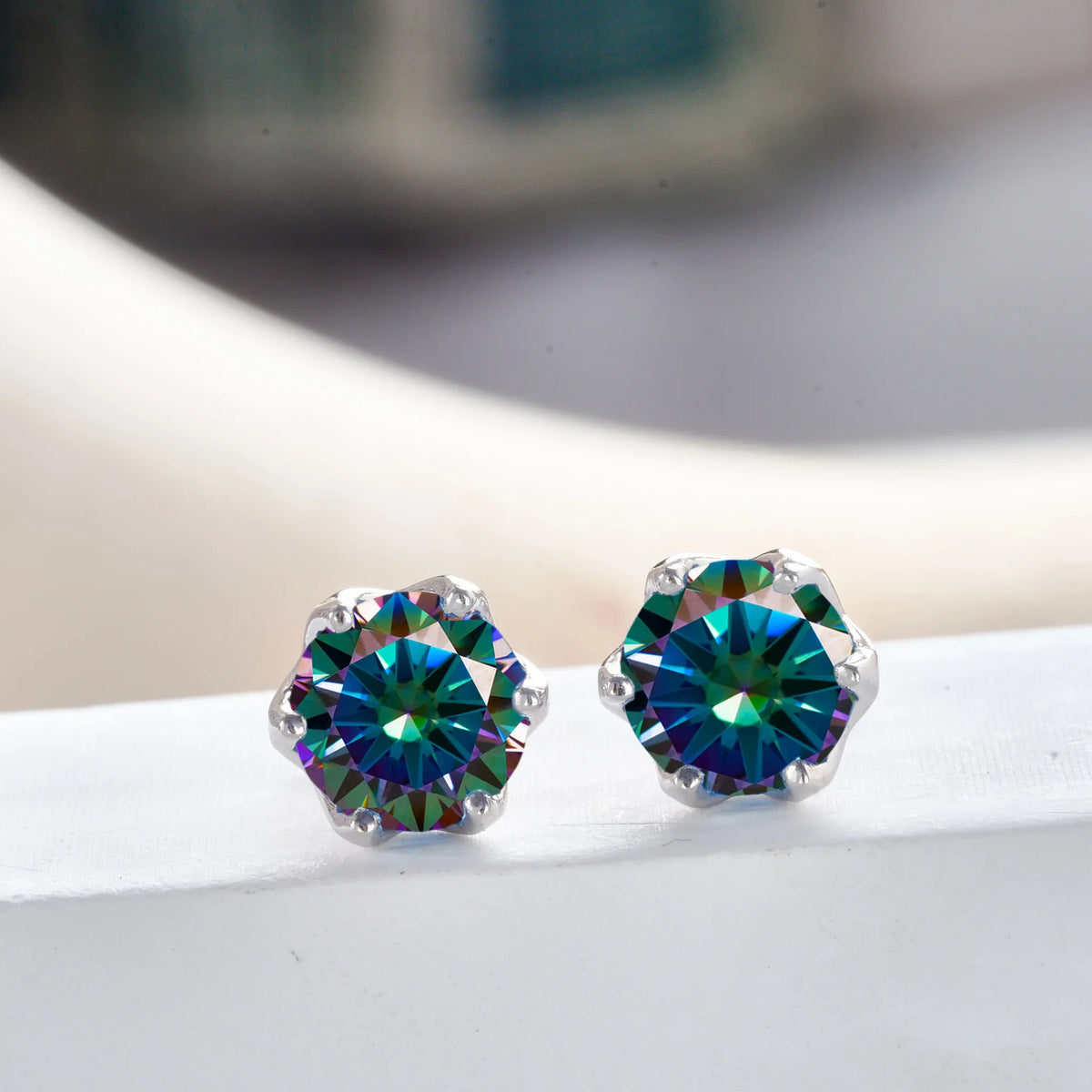 Pink Royal Blue Moissanite Stud Earrings S925 Sterling Silver 0.5 1 2 Ct Bride