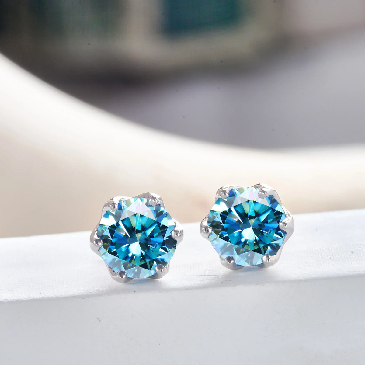 Pink Royal Blue Moissanite Stud Earrings S925 Sterling Silver 0.5 1 2 Ct Bride