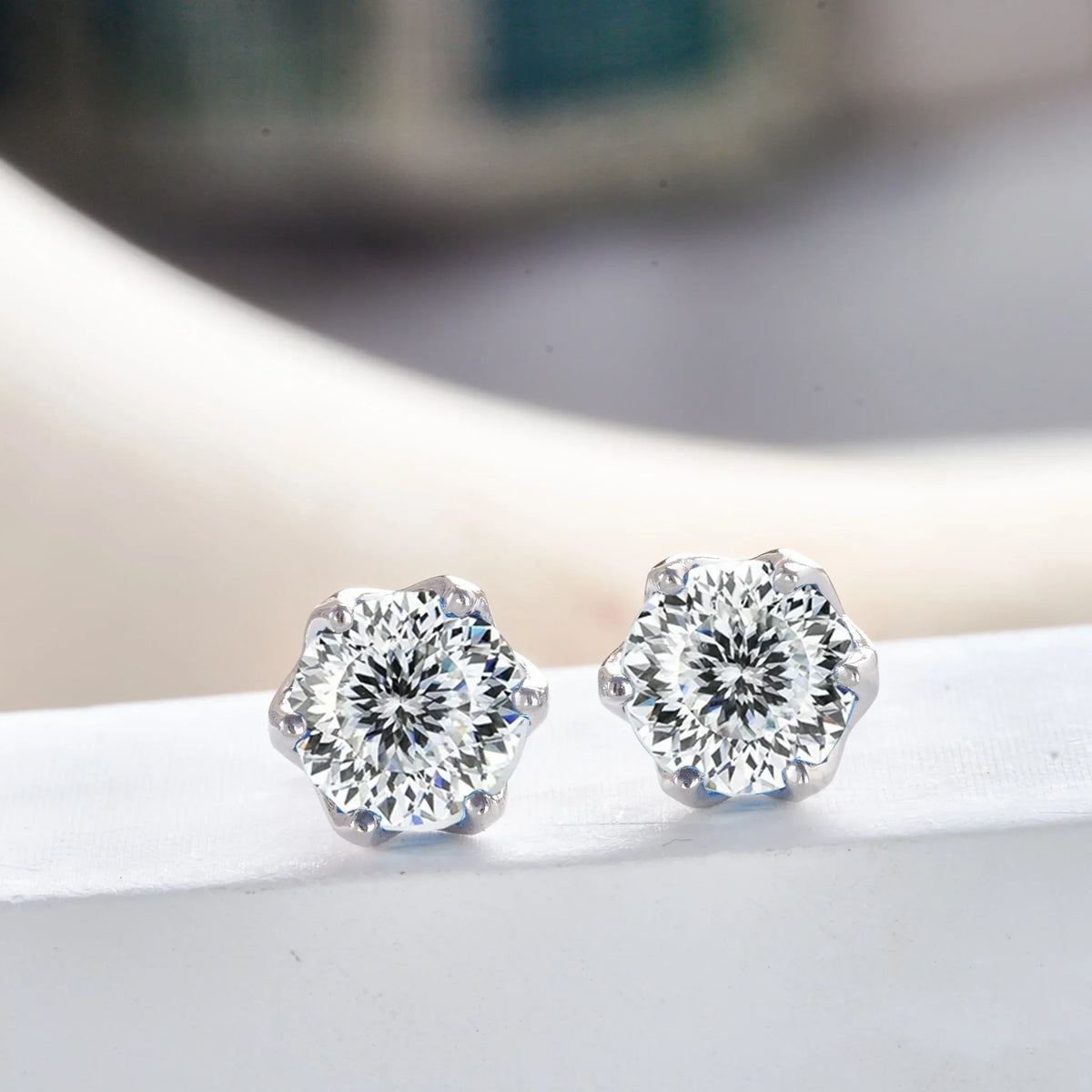 Pink Royal Blue Moissanite Stud Earrings S925 Sterling Silver 0.5 1 2 Ct Bride