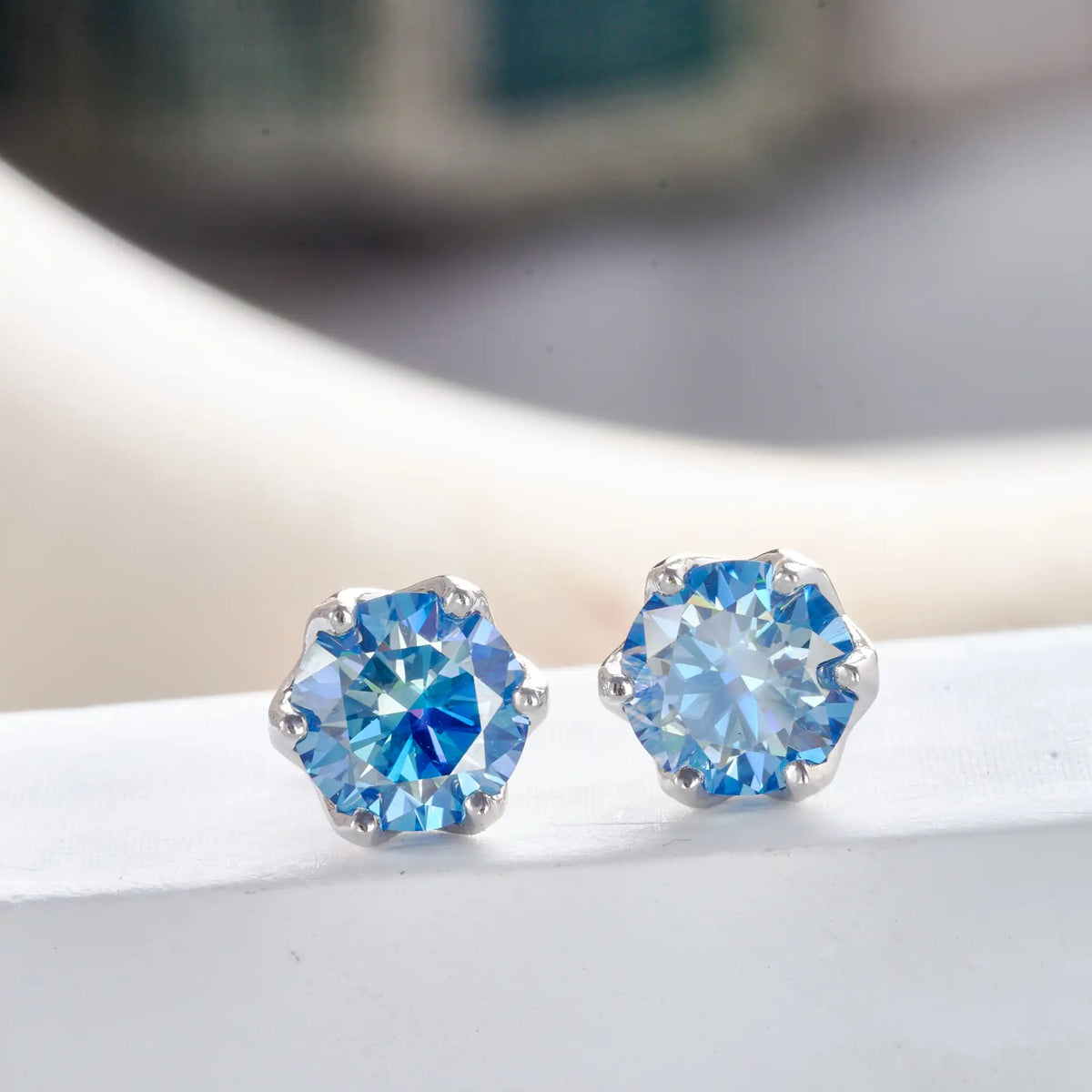 Pink Royal Blue Moissanite Stud Earrings S925 Sterling Silver 0.5 1 2 Ct Bride