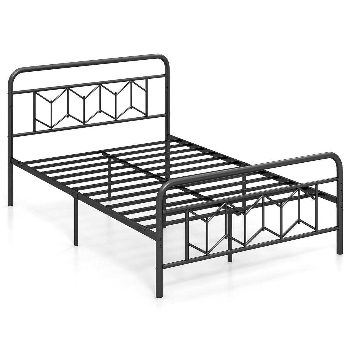 Platform Bed with High Headboard and Snap Lock Metal Slats