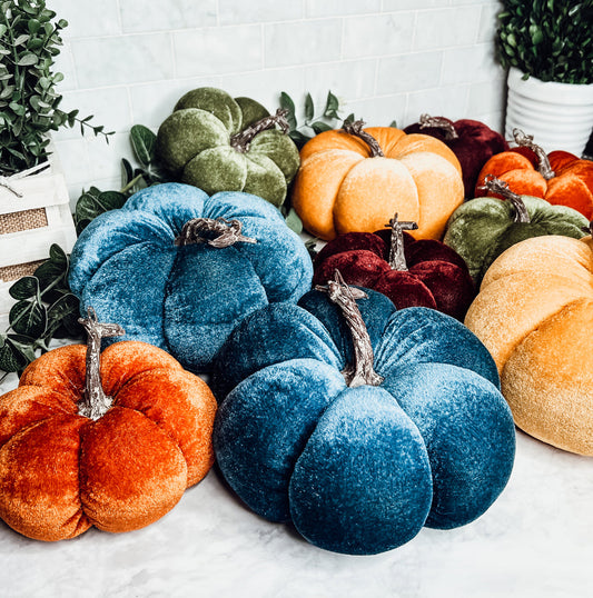 Velvet Pumpkins - Plush Fall Tabletop Decor, Mini Velvet Pumpkins for Mantel