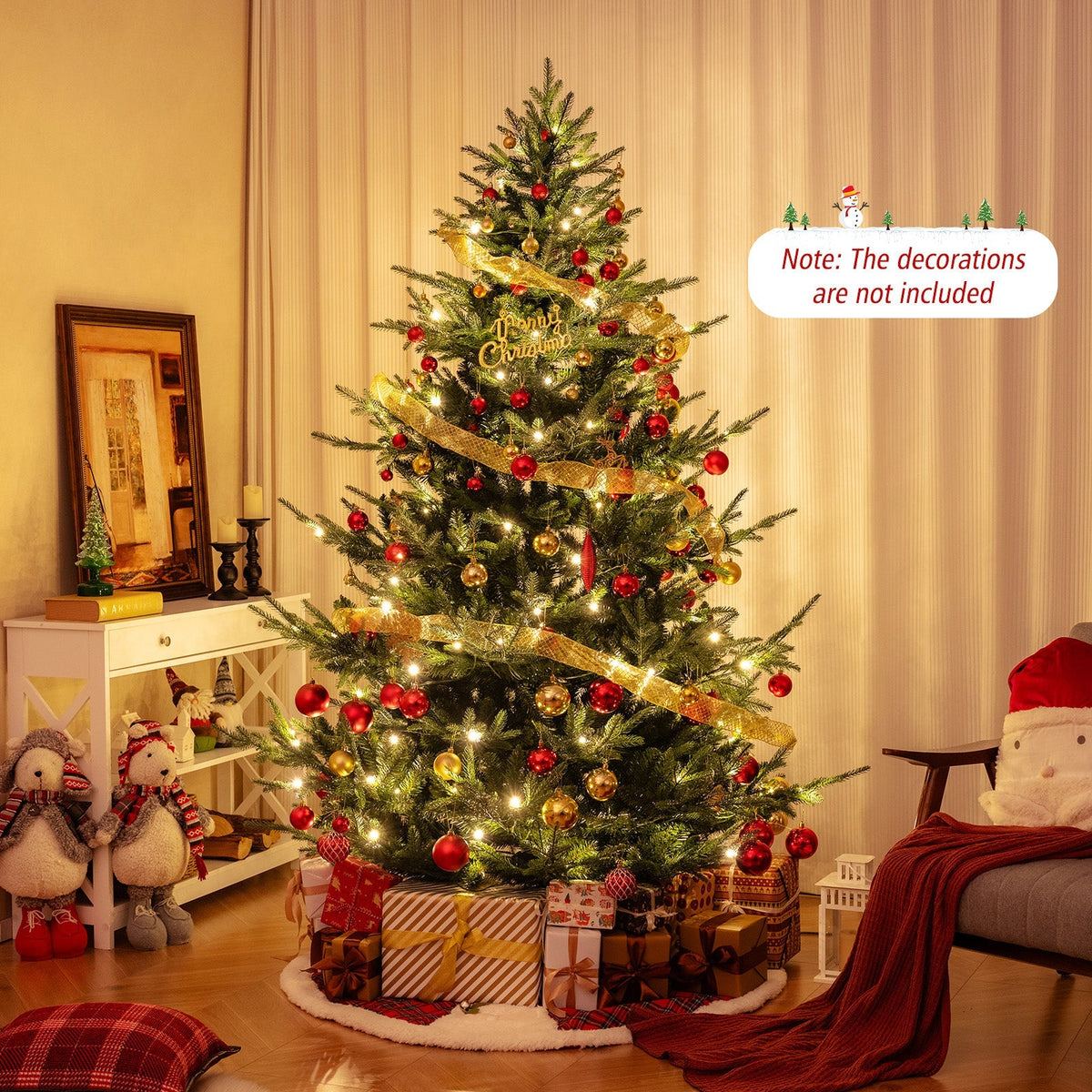 6 FT Pre-Lit Artificial Hinged Xmas Tree with 778 PVC and PE Branch Tips