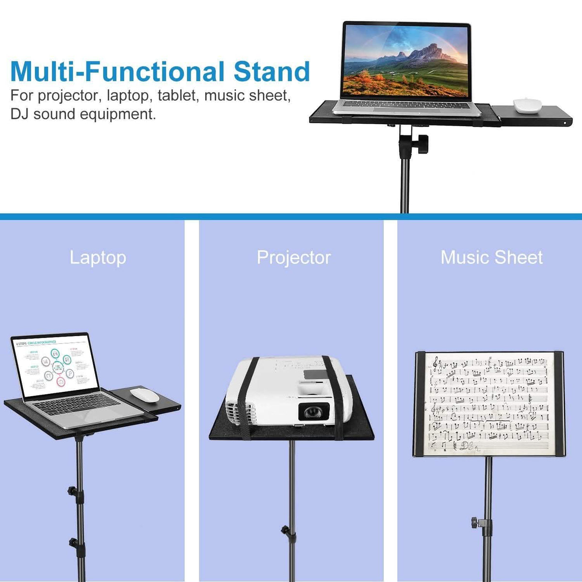 Projector Tripod Stand Folding with Height Tilt Adjustment